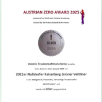 Urkunde Austrian Zero Award 2025 Silbermedallie für 2022er Grüner Veltliner